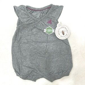 NWT Burt’s Bees 100% Organic grey with purple butterfly Romper.
